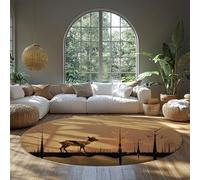 Cerf forêt Silhouette Design Rond Tapis Woodland Style Marron Lavable Cercle Tapis Doux À Pouille Basse pour Salon Chambre 140cm