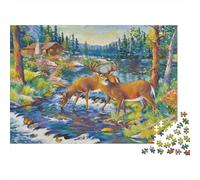 Cerf Herd in The forêt Stream Puzzle 1000 Pièces Adultes intéressant Puzzles 1000 Pièce Jeu De Team Building Décor À La Maison 52x38cm/1000pcs