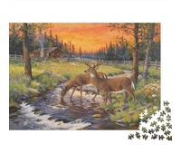 Cerf Herd in The forêt Stream Puzzle 1000 Pièces Adultes intéressant Puzzles 1000 Pièce Jeu De Team Building Décor À La Maison 70x50cm/1000pcs