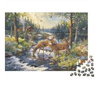 Cerf Herd in The forêt Stream Puzzle 1000 Pièces Adultes intéressant Puzzles 1000 Pièces Jeu De Team Building Décor À La Maison 70x50cm/1000pcs