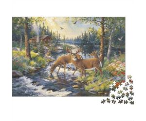 Cerf Herd in The forêt Stream Puzzle 1000 Pièces Adultes intéressant Puzzles 1000 Pièces Jeu De Team Building Décor À La Maison 70x50cm/1000pcs