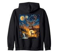 Cerf Hurlant à la Lune Forest Art Sweat à Capuche