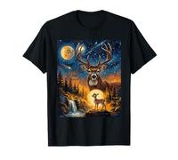 Cerf Hurlant à la Lune Forest Art T-Shirt