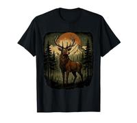 Cerf majestueux Wapiti forêt Montagnes Coucher de Soleil Nature T-Shirt