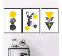 Cerf Mer Étoilé Mur Art Toile Peinture Jaune Géométrique Nordique Affiches Et Gravures Résumé Mur Photos Pour Salon Décor 60X80 cmx3 Sans Cadre