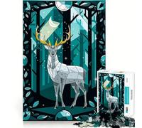 Cerf Mystique dans Un décor Nocturne cristallin Puzzle de 1000 pièces pour Adultes Jeu de logique Clair et Amusant Découpe Parfaite Cadeau élégant (50x75cm)