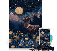 Cerf Nocturne dans Les Montagnes Puzzle de 1000 pièces pour Adolescents Jeu de réflexion Facile et Amusant Cadeau élégant (50x75cm)