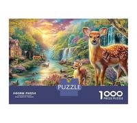 Cerf Noël Couronne Ruban Paquet 1000 Pièces Premium Carton Cerf en fleurss Puzzle, Défi Éducatif Adultes, Soulagement Stress, Cadeau & Activité Famille 52x38cm/1000pcs