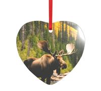 Cerf, ours, élan imprimé cœur rond en acrylique, accessoires festifs, ornement pour Noël, décorations multi-scènes, cadeaux