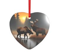 Cerf, ours, élan imprimé cœur rond en acrylique, accessoires festifs, ornement pour Noël, décorations multi-scènes, cadeaux