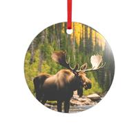 Cerf, ours, élan imprimé cœur rond en acrylique, accessoires festifs, ornement pour Noël, décorations multi-scènes, cadeaux