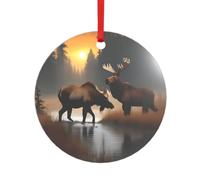 Cerf, ours, élan imprimé cœur rond en acrylique, accessoires festifs, ornement pour Noël, décorations multi-scènes, cadeaux