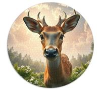 Cerf Rouge Puzzle Rond De 1000 Pièces pour Animauxs Das Tier Qualité Premium Artistique Art Relaxation Réduction du Stress 1000pcs (67.5x67.5cm)