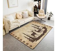 Cerf Tapis Salon 100x150 pour Chambre Salon,Tapis de Chalet de Campagne,Tapis Antique de Faune D'Orignal de Ferme de Campagne,Décor de Terrain de Bois de Camping de Chasse Vintage Tapis D'Appoint