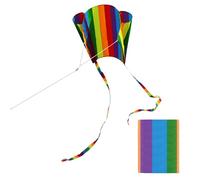 Cerf-Volant Arc-en-Ciel, Cerf-Volant Coloré pour Enfants avec Deux Longues Queues Flottantes, Cerf-Volant Facile à Voler Complet avec Ligne de Corde, Idéal pour Les Activités en Plein Air (Rayé)