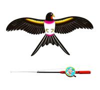 Cerf-Volant d'oiseau, Canne à pêche vive, cerf-Volant à Ailes dynamiques pour Enfants avec Tige télescopique de Dessin animé pour Jeu en Plein air sur pelouse, Cour, 20 Pouces