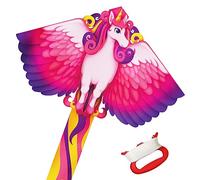 Cerf-Volant Licorne pour Enfants et Adultes, Cerf Volant monofil Kit cerf Volant Beach Kite avec Une Queue Longue Cadeau de Jouets de Cerf Volant pour Débutants, Rose