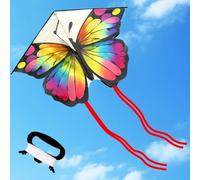 Cerf-volant papillon avec longues queues - Facile à voler - 100 cm × 73 cm - En nylon - Avec 100 m de ficelle - Pour débutants, plage, parc, plein air