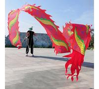 Cerf Volant Parc Poi de Dragon en Satin Arc-en-ciel Fluide, Accessoire de Dragon Adulte de Danse de Fitness Carré avec Tête, Banderole de Dragon Lavable pour Les Jeunes/ Adulte/ Personnes ( Color : Re