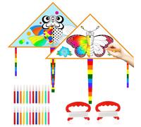 Cerf-Volant pour Enfants, 2 Kit de Cerfs-Volants pour Colorier (Papillon, Poisson Rouge) Cadeaux Anniversaire Ecole DIY Activites Manuelles, Jeu en Plein Air Loisirs Créatifs, 160 x 100 cm