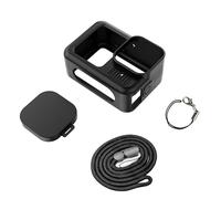 CERFFOOL Housse de Protection en Silicone pour GoPro Hero 13 Black avec Bouchons d'objectif, Corde de 40 cm de Long et Cordon pour kit d'accessoires de caméra d'action (Noir)