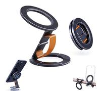 CERFFOOL Support Téléphone Magnetique pour Magsafe iPhone 17 16 15 14 13 12 pour Huawei Xiaomi Samsung Aimants Puissants N52 Pliable sur Plusieurs Faces avec Boucle élastique Support Magnétique Bureau