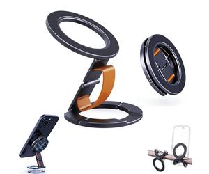 CERFFOOL Support Téléphone Magnetique pour Magsafe iPhone 17 16 15 14 13 12 pour Huawei Xiaomi Samsung Aimants Puissants N52 Pliable sur Plusieurs Faces avec Boucle élastique Support Magnétique Bureau