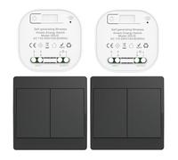 Cerhot d'interrupteur sans fil cinétique noir RF quinétique interrupteurs sans fils à commande simple et double sans pile télécommande radio interrupteur sans fil (Black 2Gang 2V2 EU)