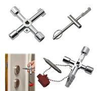 Cerioll 4 Voies Clé Multifonction, 3 Pièces Cle Universelle Armoire Electrique, 4 Voies Multifonction Pour Eau, Armoires Electriques, Radiateurs, Ascenseurs, Vannes, Etc