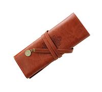 Cerioll Trousse À Crayons en Cuir Véritable, Étui Unisexe Compact Vintage, Fermeture À Lien, Trousse À Crayons, Grand Espace De Rangement pour Bureau, Université Ou Voyage, L'École Et Le Bureau, Sac