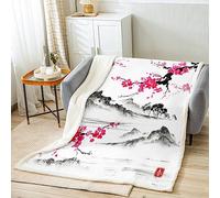 Cerises Fleurs Peluche Couverture Japanese Style Sherpa Couverture Sakura Fleurs Laine 100X130cm Chambre Décor Botanique Rose Série Literie pour Lit Canapé
