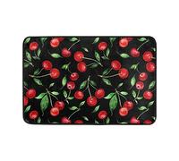 Cerises Rouges Feuilles Vertes Noires Tapis De Porte Durable Paillasson Ramasse La Saleté Paillasson Exterieur pour Balcon Accessoires Maison Cuisine 40 X 60Cm