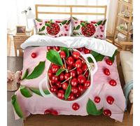 Cerises Rouges Housse de Couette 160x200 Parures de Lit 1 Personne Imprimé 3D Microfibre Douce Fruits Housses Couette avec 2 Taies d'oreiller et Fermeture Éclair k.5177