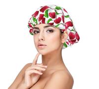 Cerises rouges imprimées,Bonnet de nuit en satin pour adulte - Bonnet de nuit élastique pour femme, couvre-cheveux de nuit