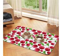 Cerises Rouges imprimées,Tapis d'alimentation pour Animaux de Compagnie, Sets de Table en Cuir PU pour Chats et Chiens,30x45cm