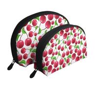 Cerises Rouges imprimées, Trousse de Maquillage Coquille Femme Petit Porte-Monnaie Trousse de Toilette Trousse à cosmétiques 2 pièces