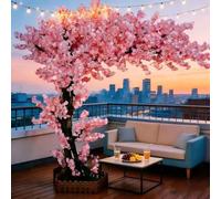 Cerisier artificiel avec fleurs rose clair faites à la main, parfait pour l'intérieur et l'extérieur, les fêtes, les mariages, la décoration de jardin, 160 cm de hauteur, belles fausses vignes pour