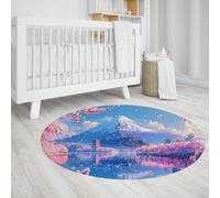 Cerisier en Fleurs lac pagode imprimé Tapis Lavable Tapis de Sol de Salon Doux Boho antidérapant/Non déperdant Ciel Bleu Rose Blanc de Sol pour Salle à Manger Chambre 135cm