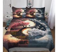 Cerisier Japon Art 2 Pièces Housse De Couette Doux Microfibre Coton Parure De Lit Enfants Adulte avec Fermeture Éclair avec Taie d'oreiller Ensembles Housse Couette Single (135x200cm)