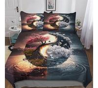 Cerisier Japon Art Housse De Couette 3 Pièces avec Taies D'oreillers Imprimé Adultes Enfant Doux Microfibre Coton Housse De Couette Hypoallergénique Parure De Lit King (220x240cm)