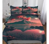 Cerisier Japon Art Housse De Couette avec Taies d'oreiller 2 Pièces Housse De Couette Microfibreavec Fermeture Éclair Parure De Lit pour Adultes Et Adolescents Single (135x200cm)