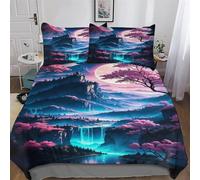 Cerisier Japon Art Housse De Couette avec Taies d'oreiller 2 Pièces - Parure De Lit - Ensembles De Housses De Couette en Microfibre Hypoallergénique Douce Single (135x200cm)