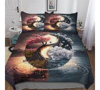 Cerisier Japon Art Housse De Couette, Parure De Lit pour Enfant Adultes Motif 3D 3 Pièces avec Taie-Facile d'entretien Anti-Allergic Douce Microfibre Housse Couette Double (200x200cm)