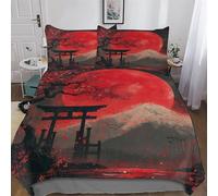 Cerisier Japon Art Imprimé Housse De Couette Et Taie d'oreiller Et Housse Couette 3 Pièces Parure De Lit Hypoallergique Microfibre avec Fermeture Éclair Double (200x200cm)