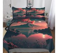 Cerisier Japon Art Motif Parure De Lit 3 Pièces avec Fermeture Eclair avec Taie d'oreiller 3D Douce Microfibre Coton Housse De Couette pour Enfants Adultes King (220x240cm)