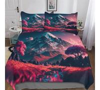 Cerisier Japon Art Motif Parure De Lit 3 Pièces avec Fermeture Eclair avec Taie d'oreiller 3D Douce Microfibre Coton Housse De Couette pour Enfants Adultes King (220x240cm)