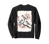 Cerisier Japonais Oiseaux Sakura Encre Art Printemps Nature Sweatshirt