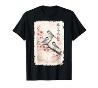 Cerisier Japonais Oiseaux Sakura Encre Art Printemps Nature T-Shirt
