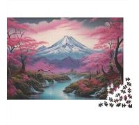Cerisier Rose Montagne Puzzle 1000 Pièces avec Emboîtement Parfait, Puzzle d'art défi Entre Amis pour Un Tableau À Encadrer, Superbe Idée Cadeau 38x26cm/1000pcs