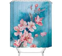 Cerisiers en Fleurs Roses Rideau de Douche 90x200 cm Anti Moisissure 3D Peinture à l'huile Rétro Rideaux de Baignoire Tissu Lavable Imperméable Polyester pour Rideau Douche Salle avec 8 Crochets E3
